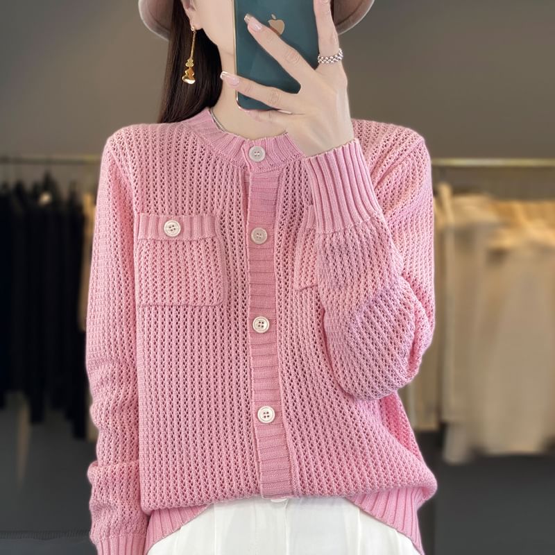 Crew Neck Plain Cardigan