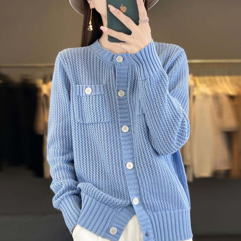 Crew Neck Plain Cardigan