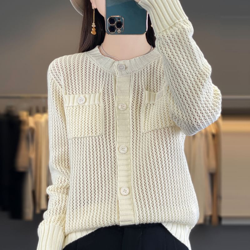 Crew Neck Plain Cardigan