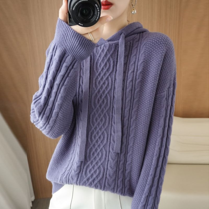 Plain Hood Cable Knit Sweater