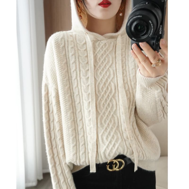 Plain Hood Cable Knit Sweater