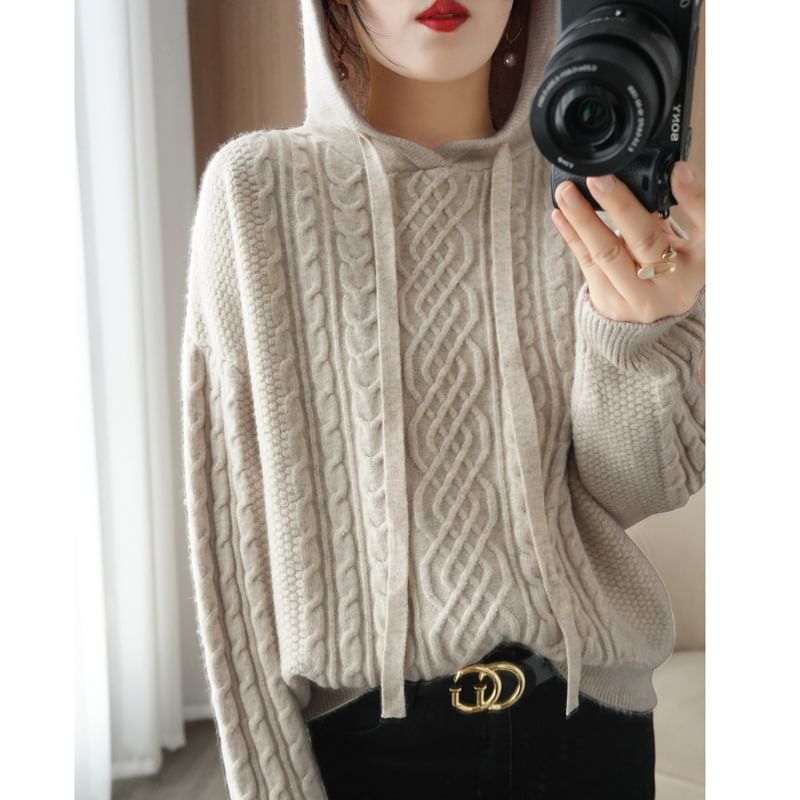 Plain Hood Cable Knit Sweater