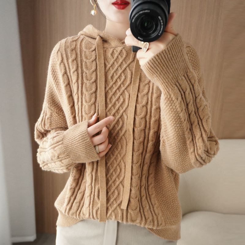 Plain Hood Cable Knit Sweater