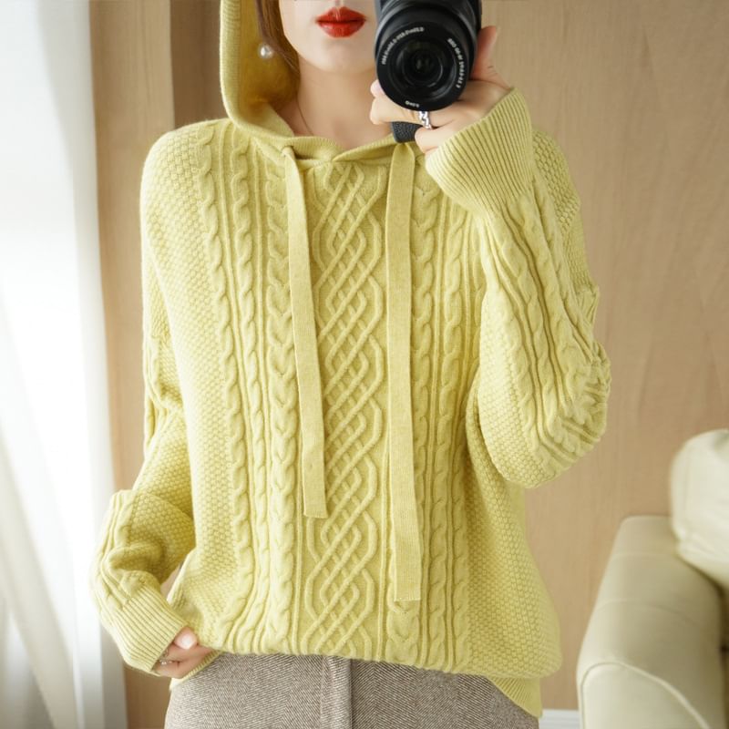 Plain Hood Cable Knit Sweater