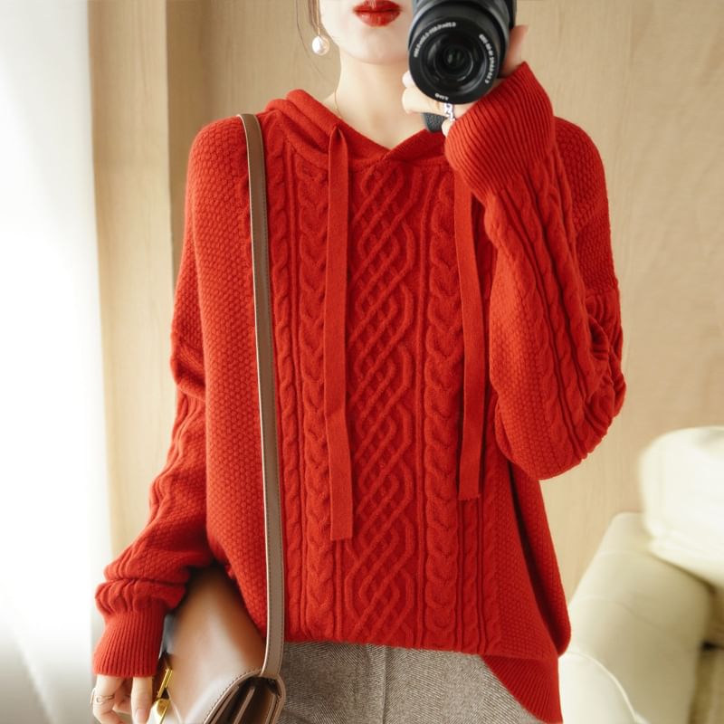 Plain Hood Cable Knit Sweater