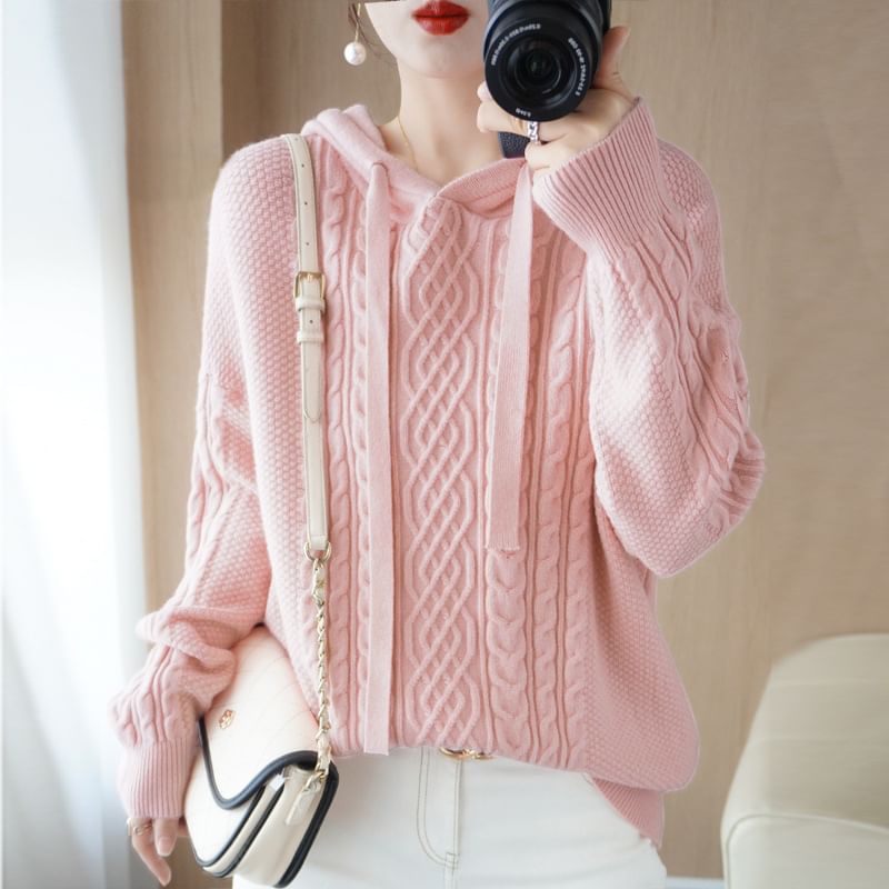 Plain Hood Cable Knit Sweater
