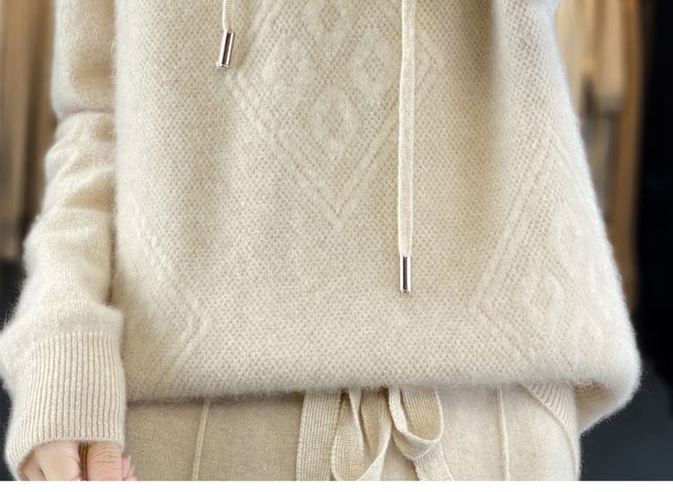 Plain Textured Hood Sweater