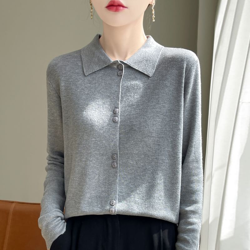 Collared Plain Cardigan