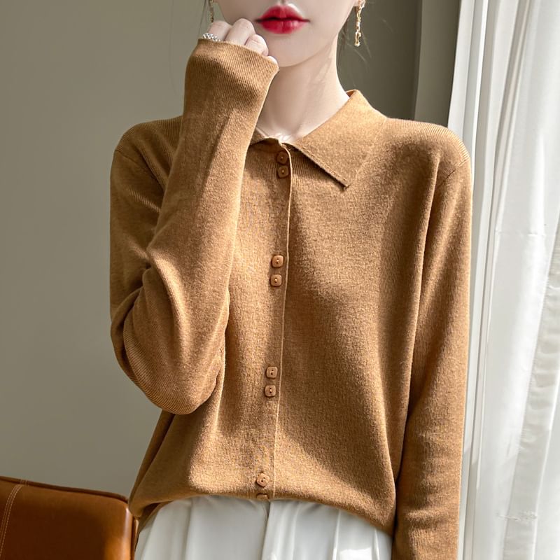 Collared Plain Cardigan