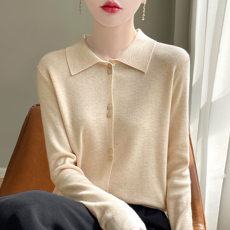 Collared Plain Cardigan