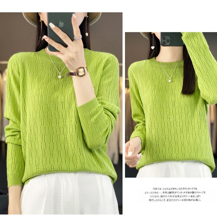 Long Sleeve Crew Neck Plain Knit Top