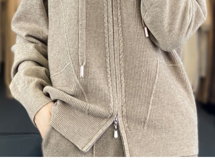Plain Hood Zip Cardigan