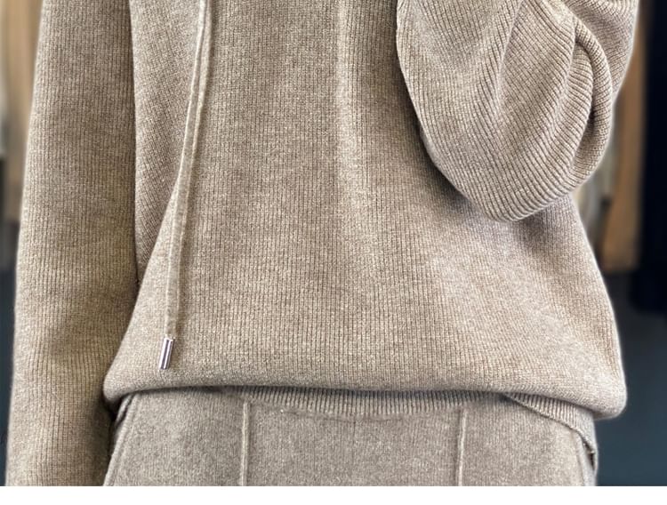 Henley Plain Hood Ribbed Sweater