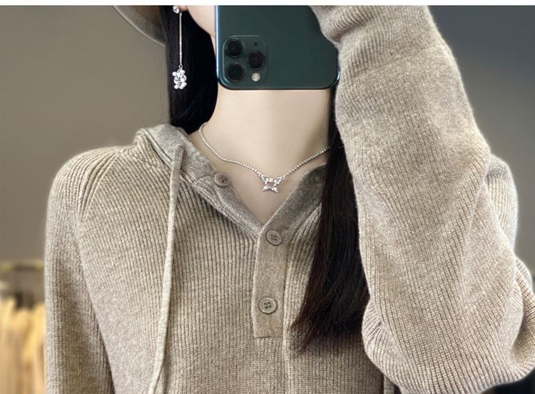 Henley Plain Hood Ribbed Sweater