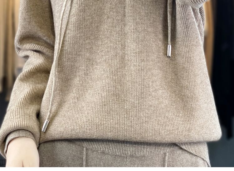 Henley Plain Hood Ribbed Sweater