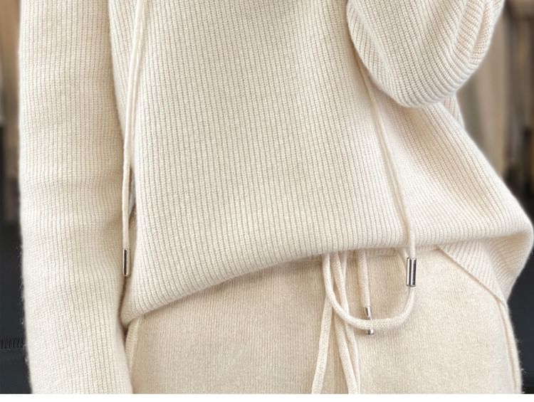 Henley Plain Hood Ribbed Sweater