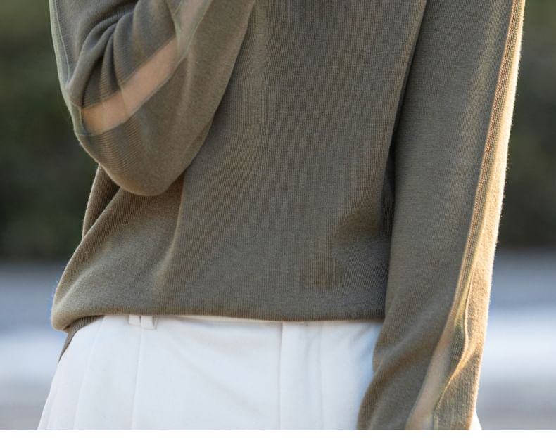 Long Sleeve Mock Neck Plain Frill Knit Top