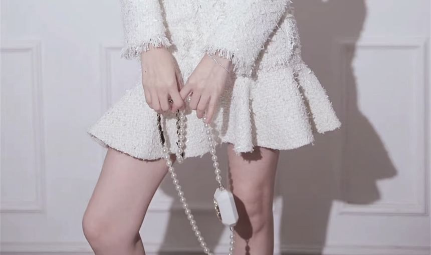 Set: Plain Bow Cropped Single-Breasted Jacket + High Rise Mini Mermaid Skirt