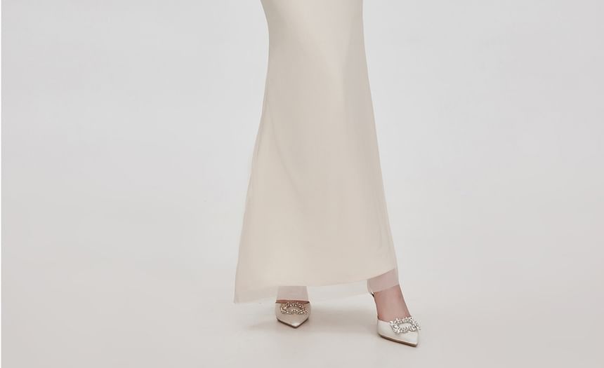 Long-Sleeve Off-Shoulder Plain Mesh Maxi Mermaid Dress