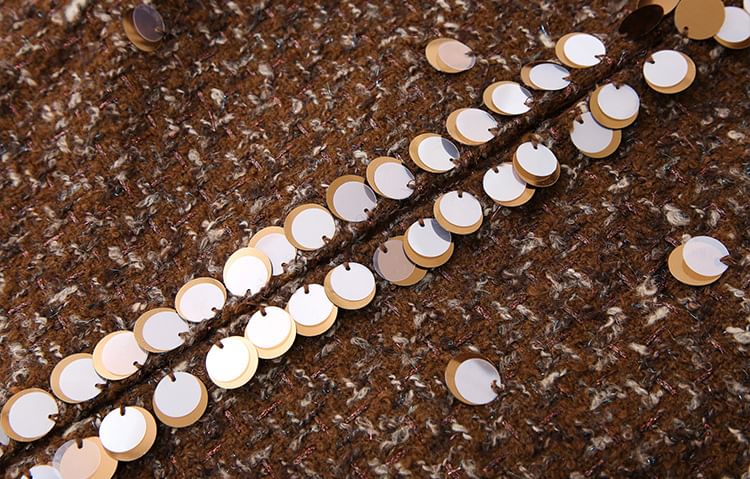 Round Neck Plaid Sequin Jacket