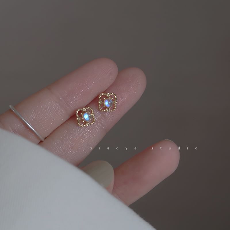 Stud Sterling Earring Clover S925 Silver Rhinestone