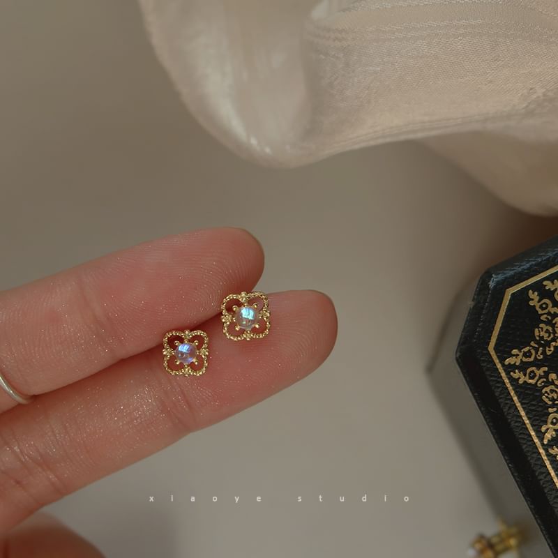 Stud Sterling Earring Clover S925 Silver Rhinestone