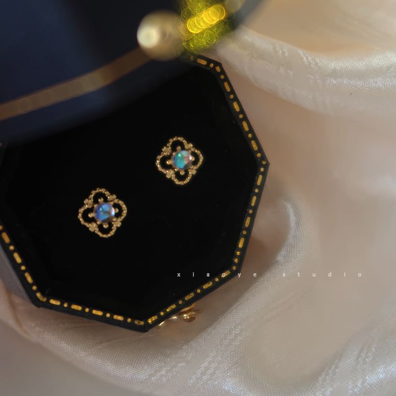 Stud Sterling Earring Clover S925 Silver Rhinestone