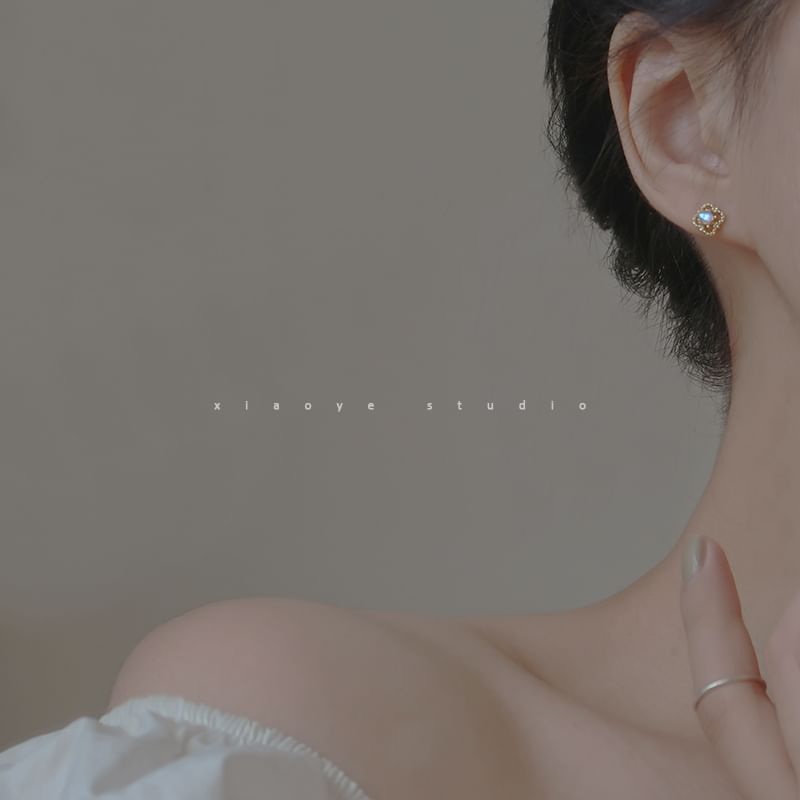 Stud Sterling Earring Clover S925 Silver Rhinestone