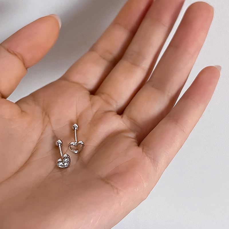 Heart Alloy Barbell Asymmetrical Rhinestone Earring
