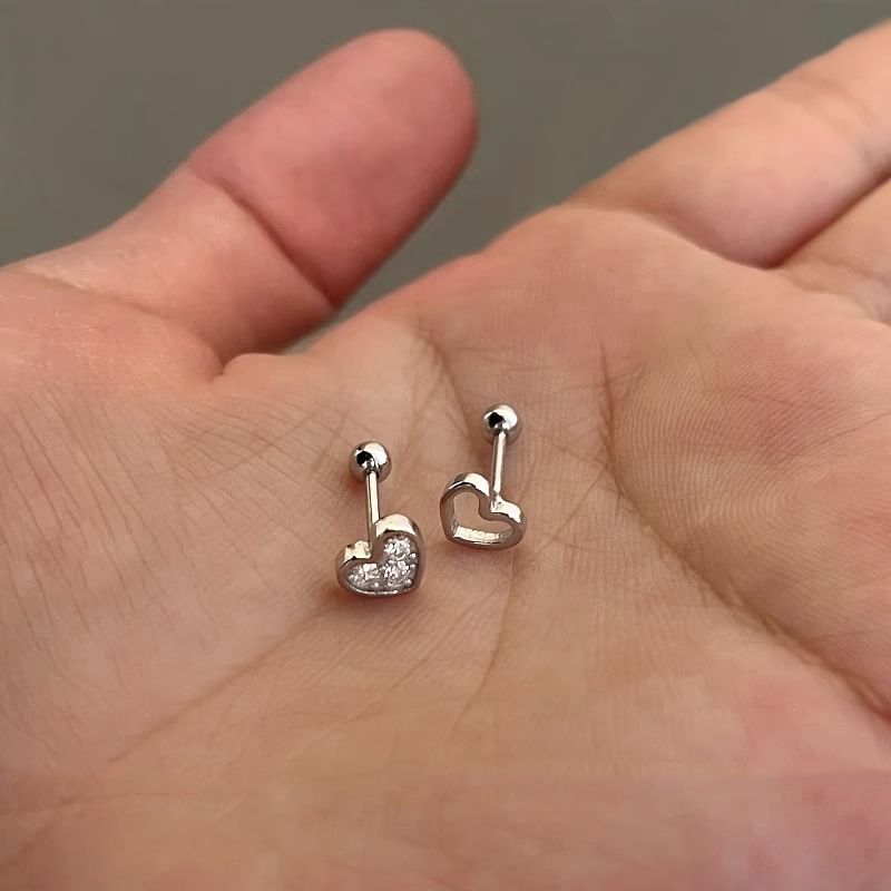 Heart Alloy Barbell Asymmetrical Rhinestone Earring