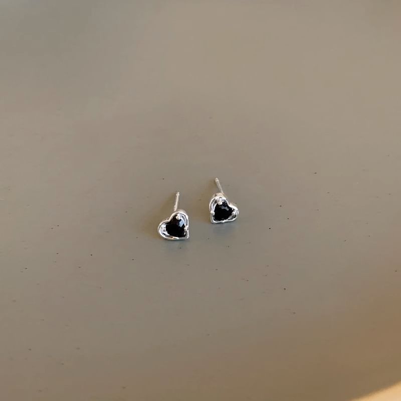 Alloy Stud Rhinestone Heart Earring