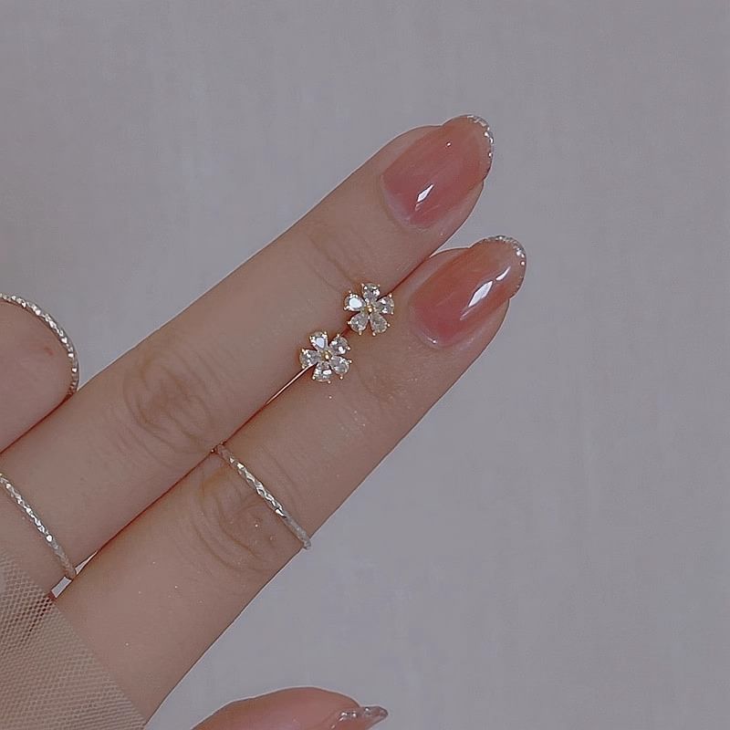 Rhinestone Alloy Earring Stud Floral