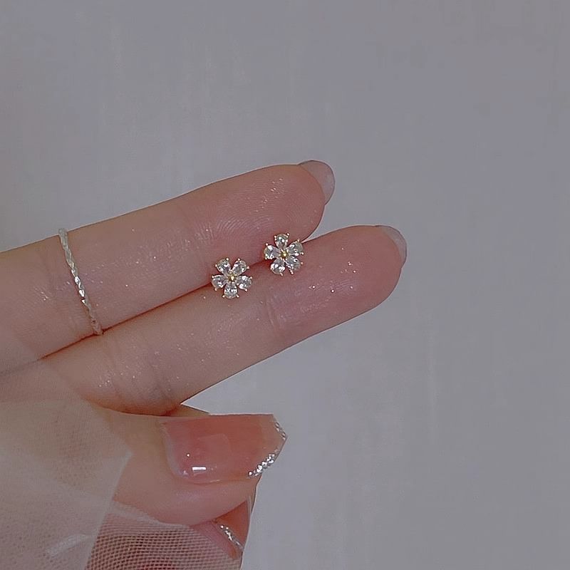 Rhinestone Alloy Earring Stud Floral