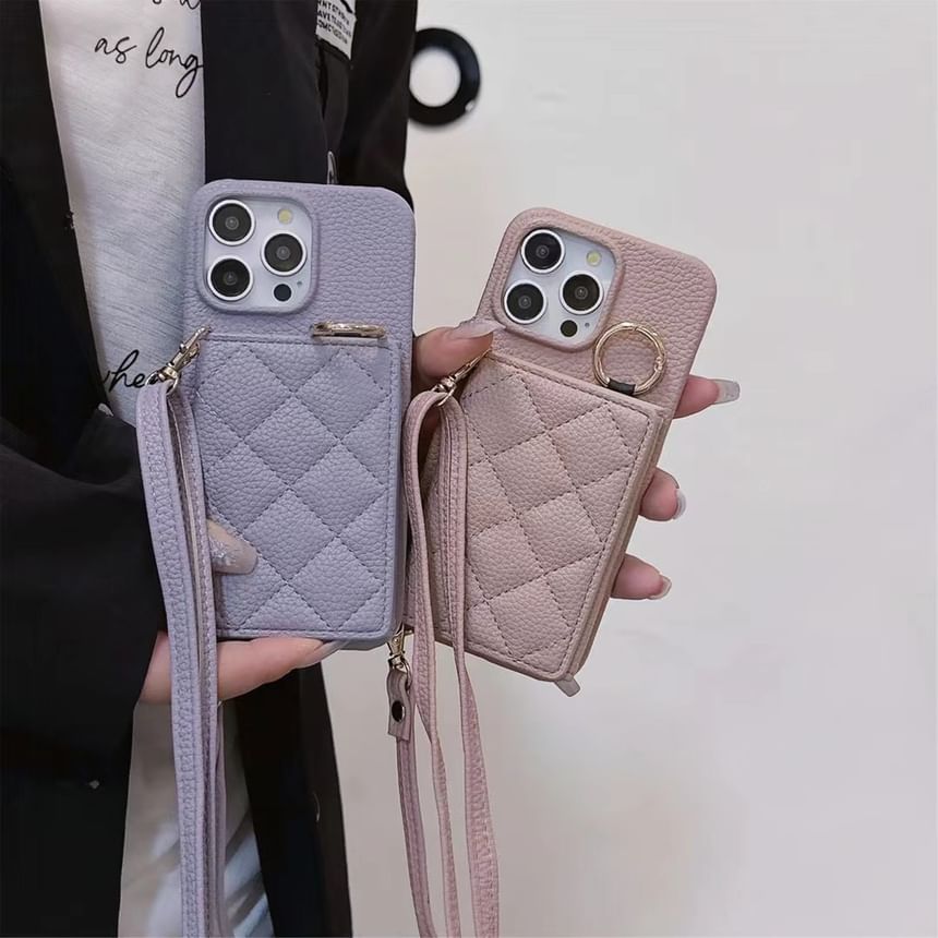 Leather Case with Phone Card Lanyard Faux Holder