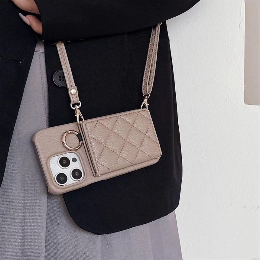 Leather Case with Phone Card Lanyard Faux Holder