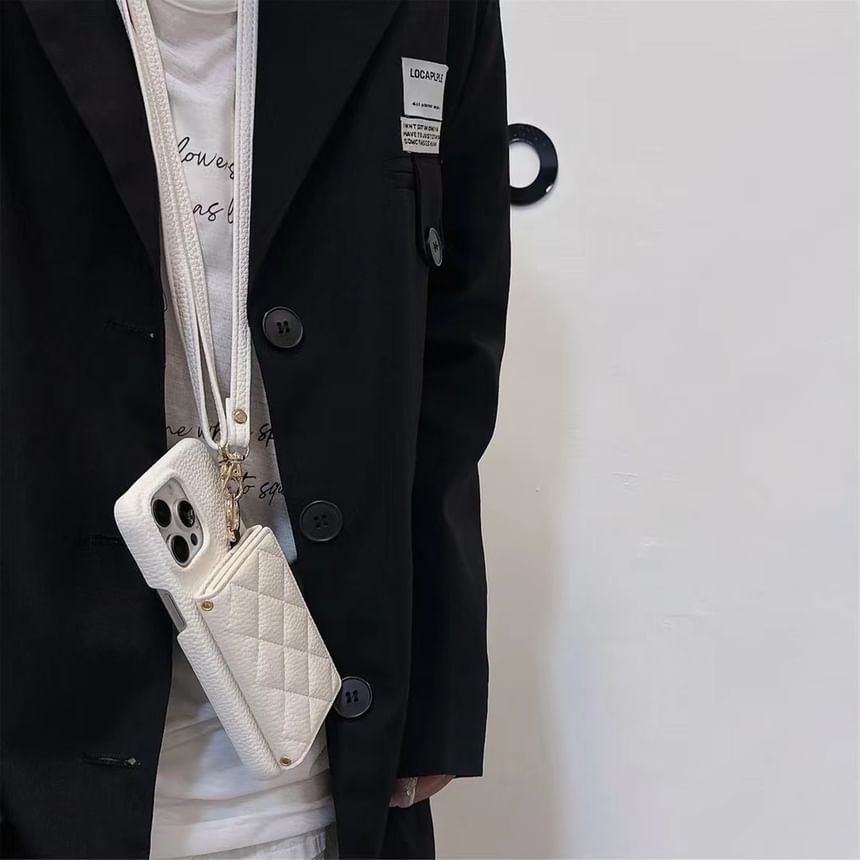 Leather Case with Phone Card Lanyard Faux Holder