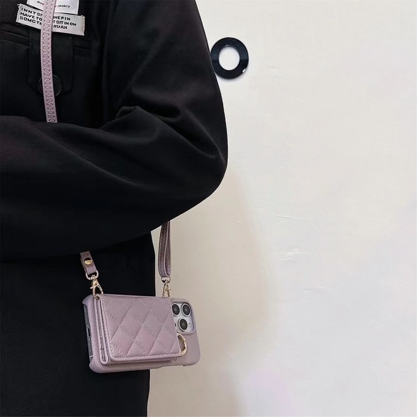 Leather Case with Phone Card Lanyard Faux Holder