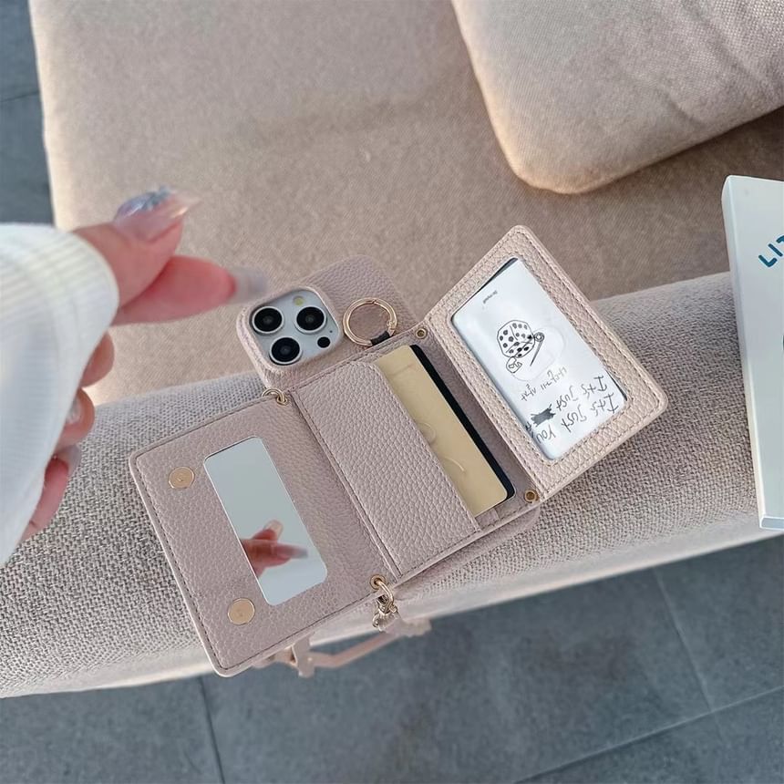 Leather Case with Phone Card Lanyard Faux Holder