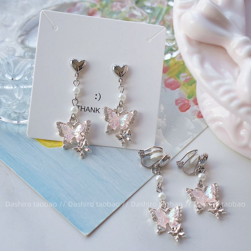 Clip Drop / Earring On Rhinestone Butterfly