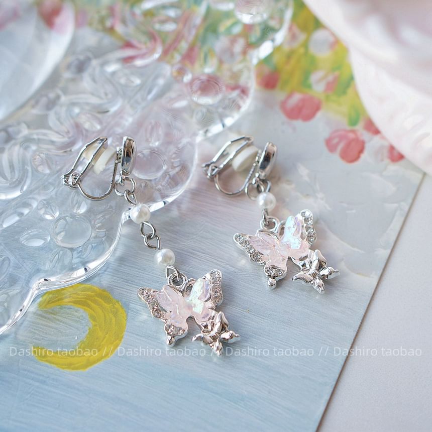 Clip Drop / Earring On Rhinestone Butterfly