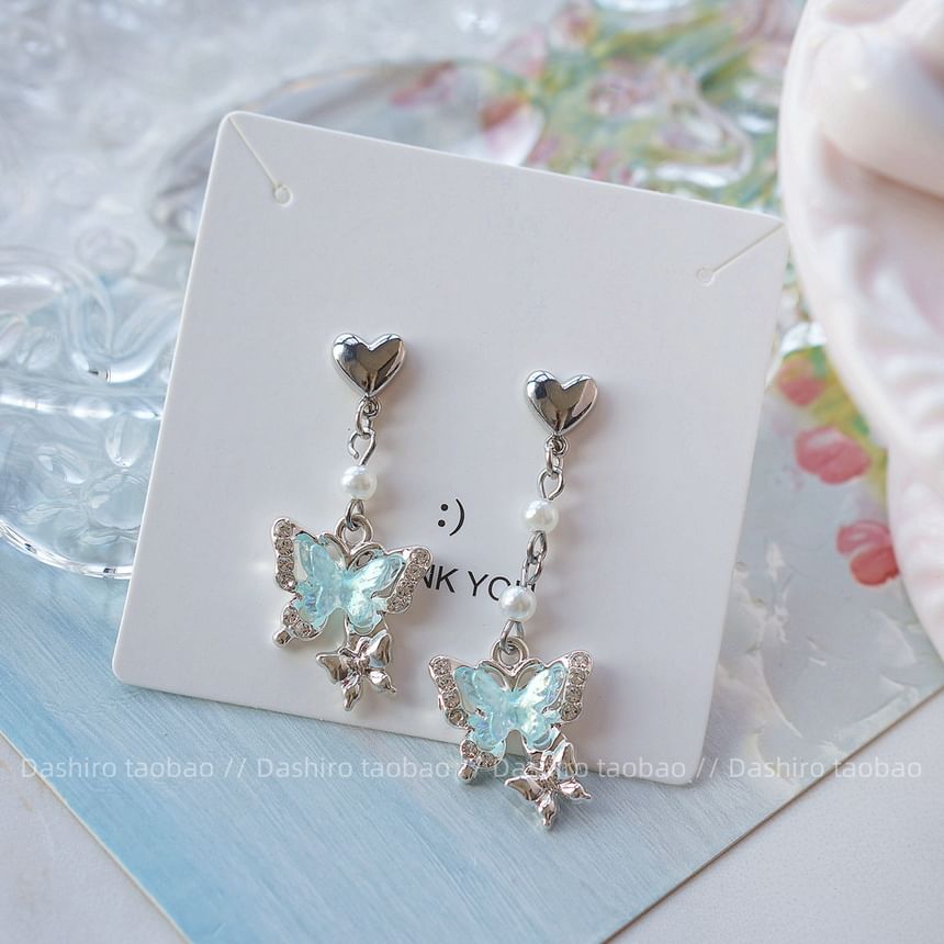 Clip Drop / Earring On Rhinestone Butterfly