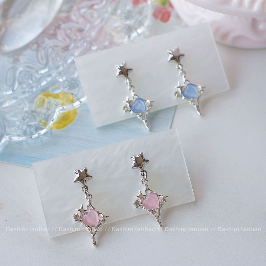 Rhinestone On Drop Star / Heart Clip Earring
