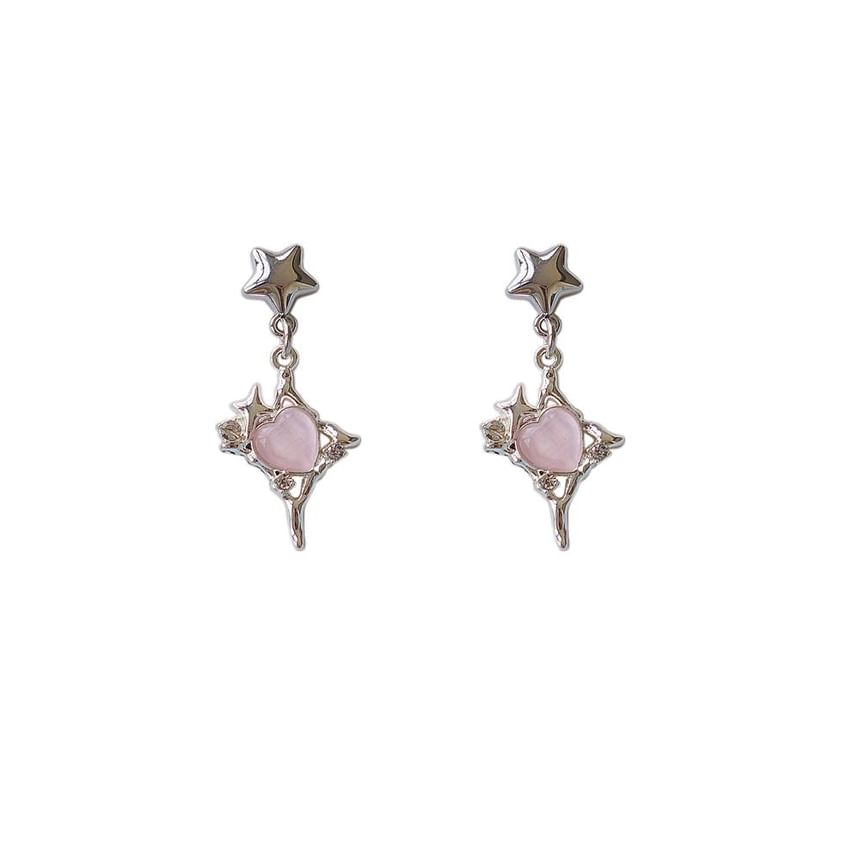 Rhinestone On Drop Star / Heart Clip Earring