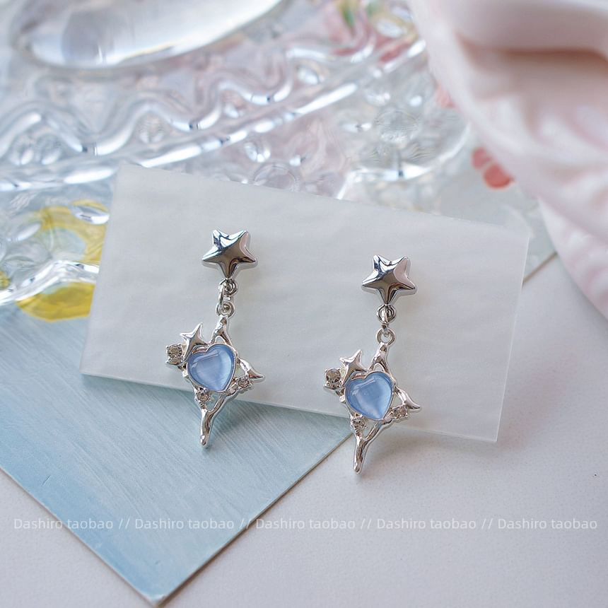 Rhinestone On Drop Star / Heart Clip Earring