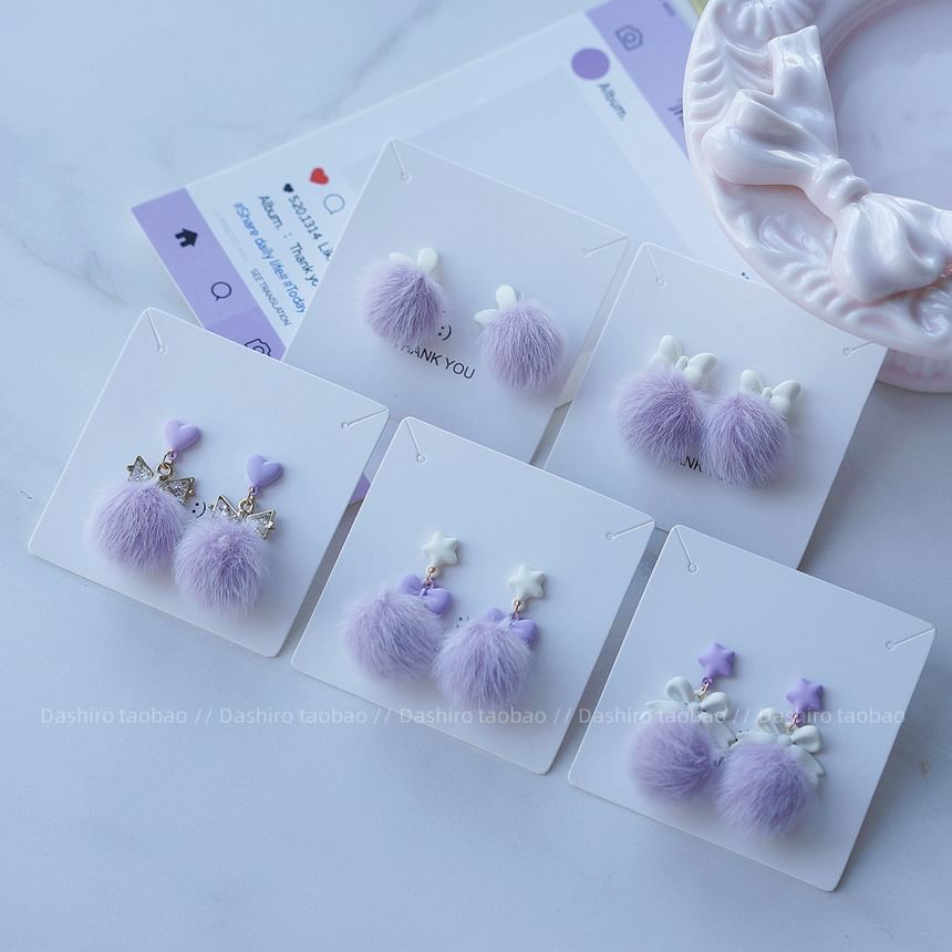 Stud Pom Earring Drop On Clip /