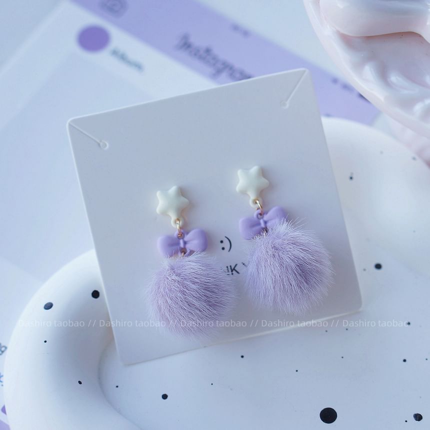 Stud Pom Earring Drop On Clip /