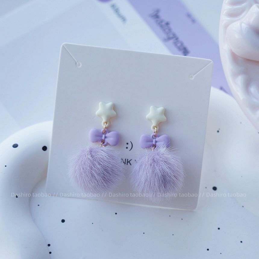 Stud Pom Earring Drop On Clip /