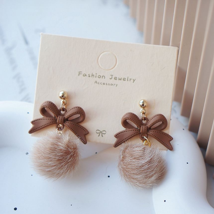 Pom Drop / On Bow Clip Earring