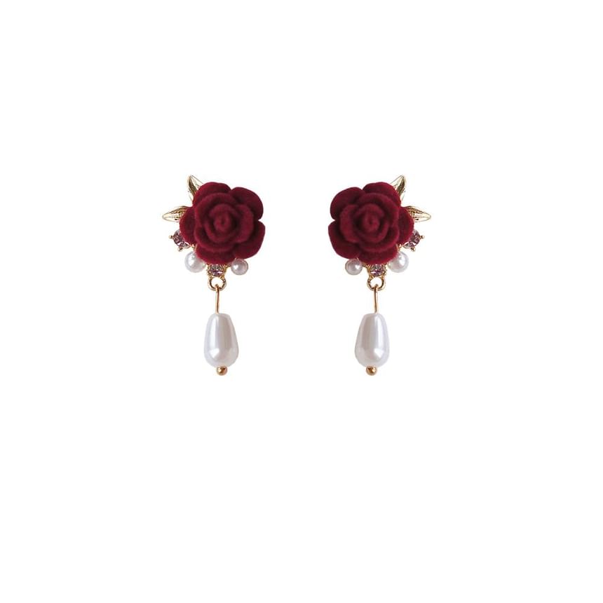 Faux Earring On Drop / Rose Clip Pearl