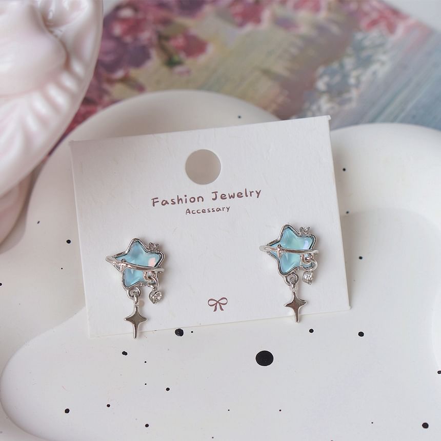 / On Earring Star Rhinestone Drop Clip